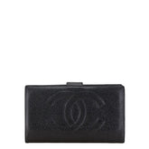 シャネル ココマーク がま口 長財布 ブラック キャビアスキン レディース CHANEL 【中古】